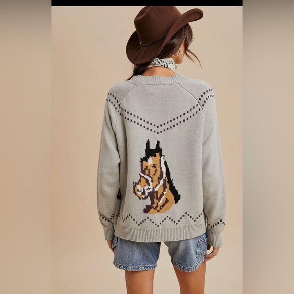 in loom Sweaters - Light Gray Horse Intarsia Sweater Cardigan